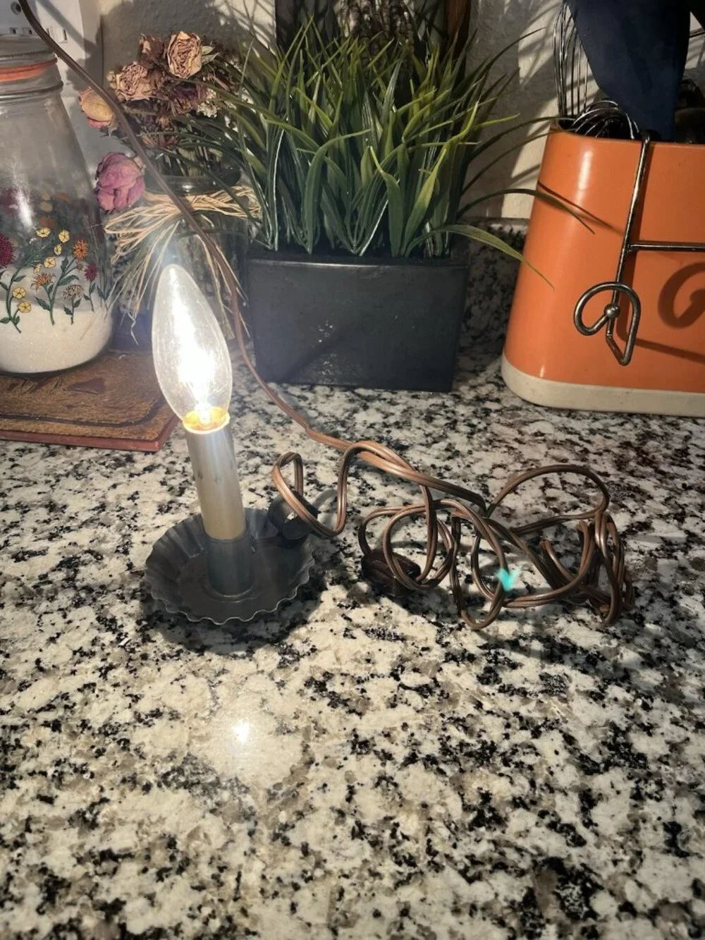 Vintage Electric Candle Lamp Tin Drip Pan Primitive Colonial Christmas Light